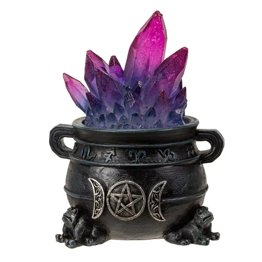 Triple Moon Magic Cauldron with Light-Up Purple Crystals
