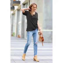 Short Sleeve Cotton Boyfriend V-Neck T-Shirt