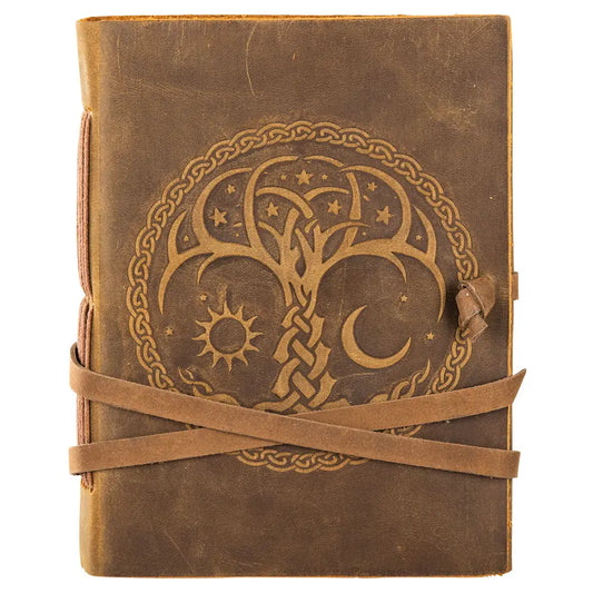 Dark Brown Suede Tree with Sun and Moon Journal