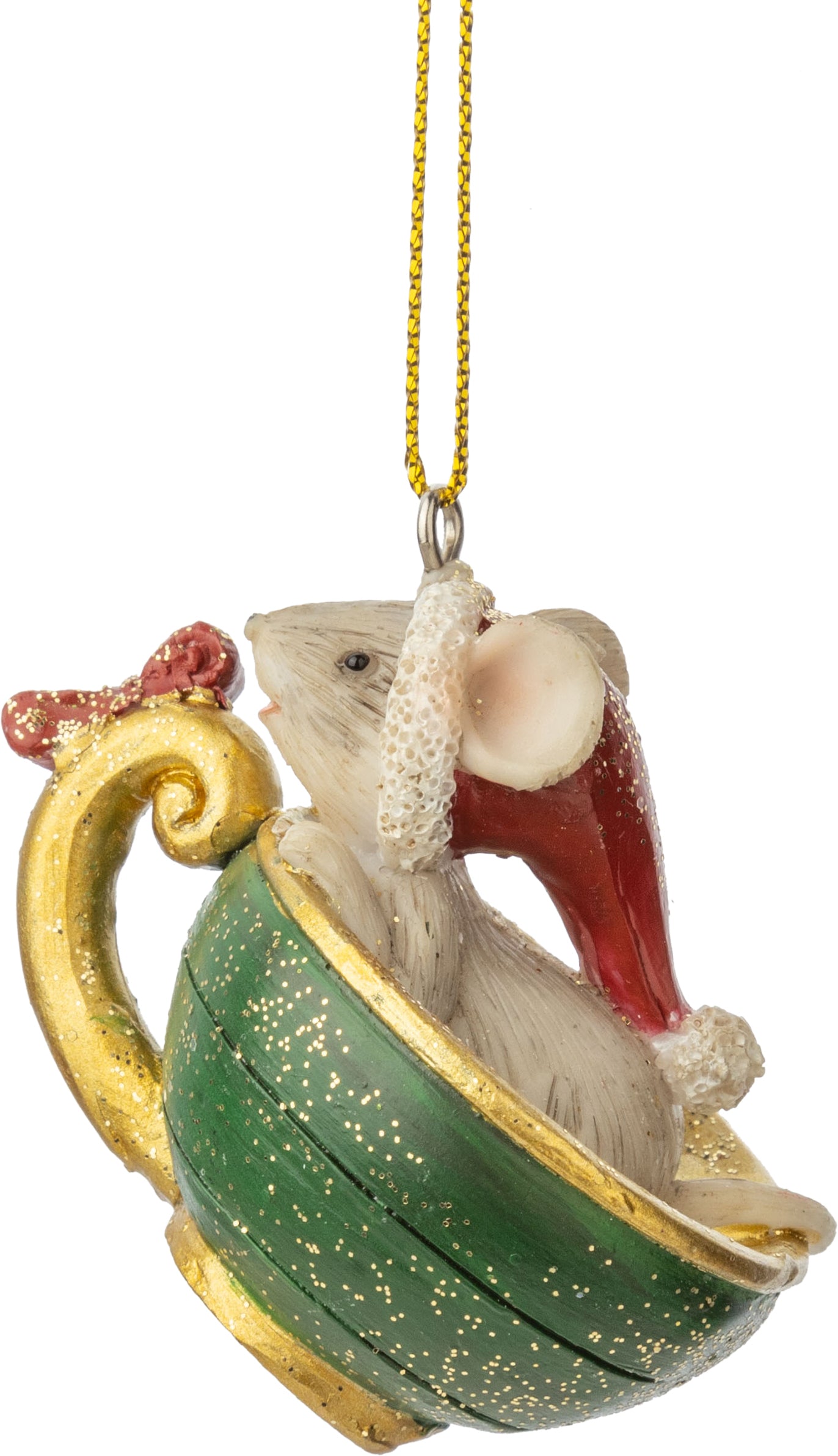 Painted Mouse in Tea Cup Ornament, 2.4 in