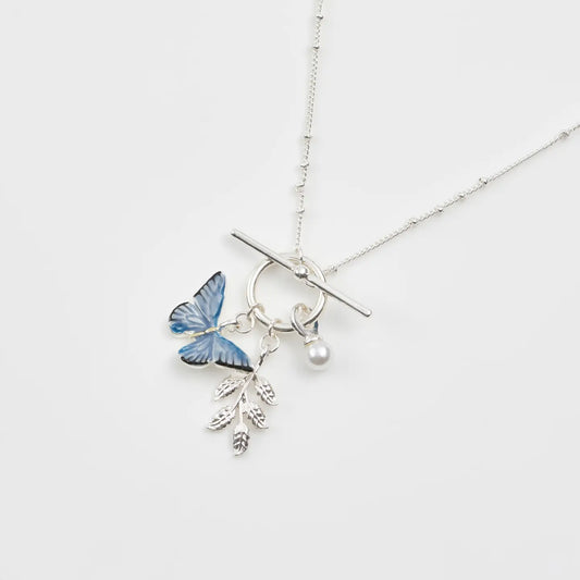 Blue Butterfly Silver Necklace