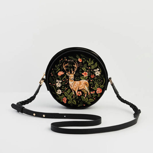 Aurora Fawn Embroidered Black Circle Bag