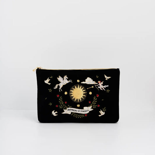 Black Celestial Velvet Embroidered Pouch