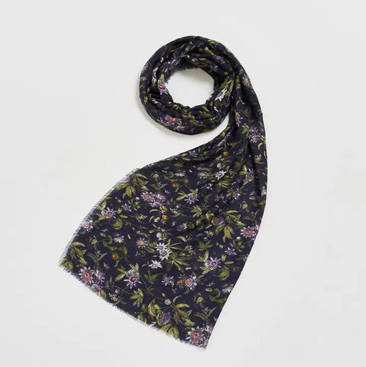 Passion Flower Navy Lightweight Long Scarf