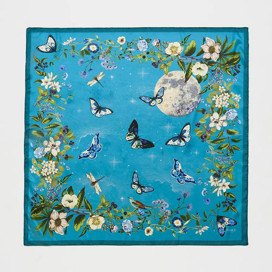 Midnight Garden Medium Square Fable Scarf 90 x 90 cm in Teal