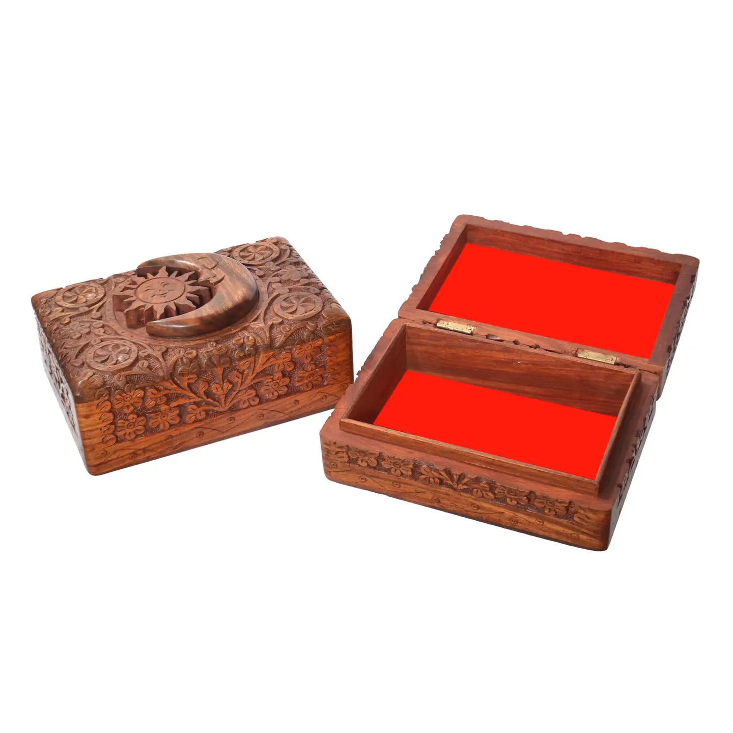 Tarot Card Carved Wood Box Sun & Moon