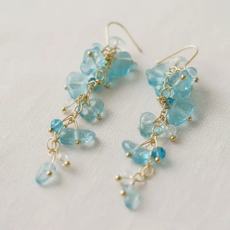 Exquisite Long Aqua Gemstone Tassel Earrings