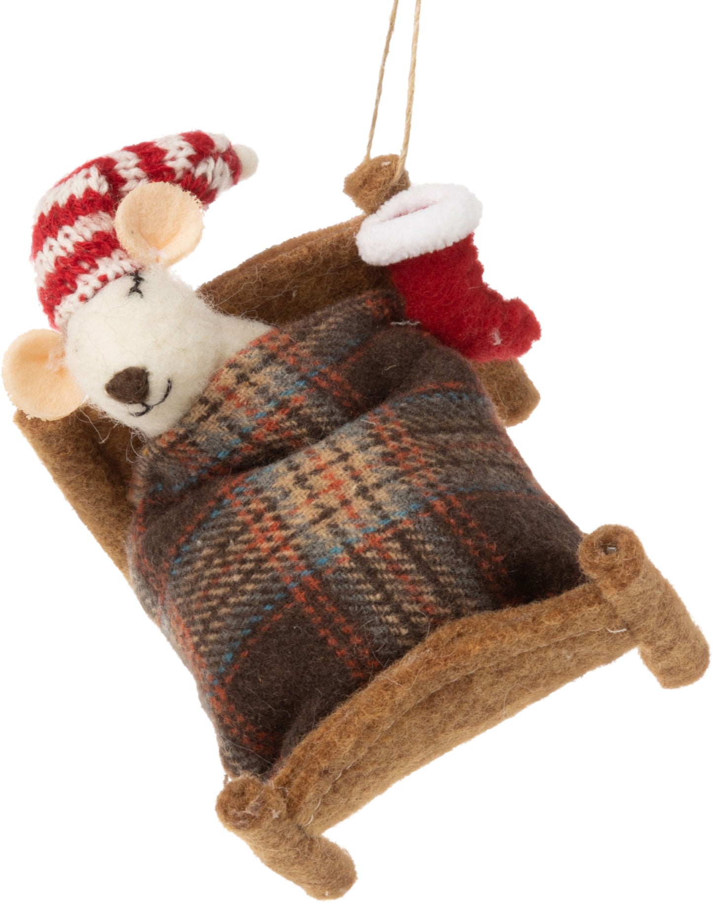 Felt Christmas Mouse Tucked up in Bed Ornament
