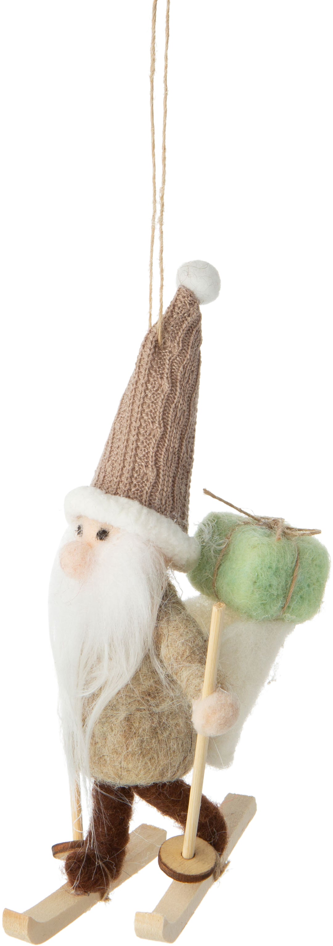 Felt Nordic Skier Santa with Backpack Ornament