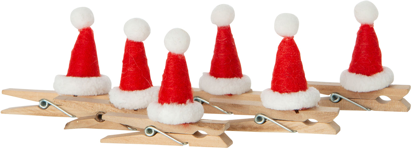 Set of 6 Felt Santa Hat Clip-on Ornaments