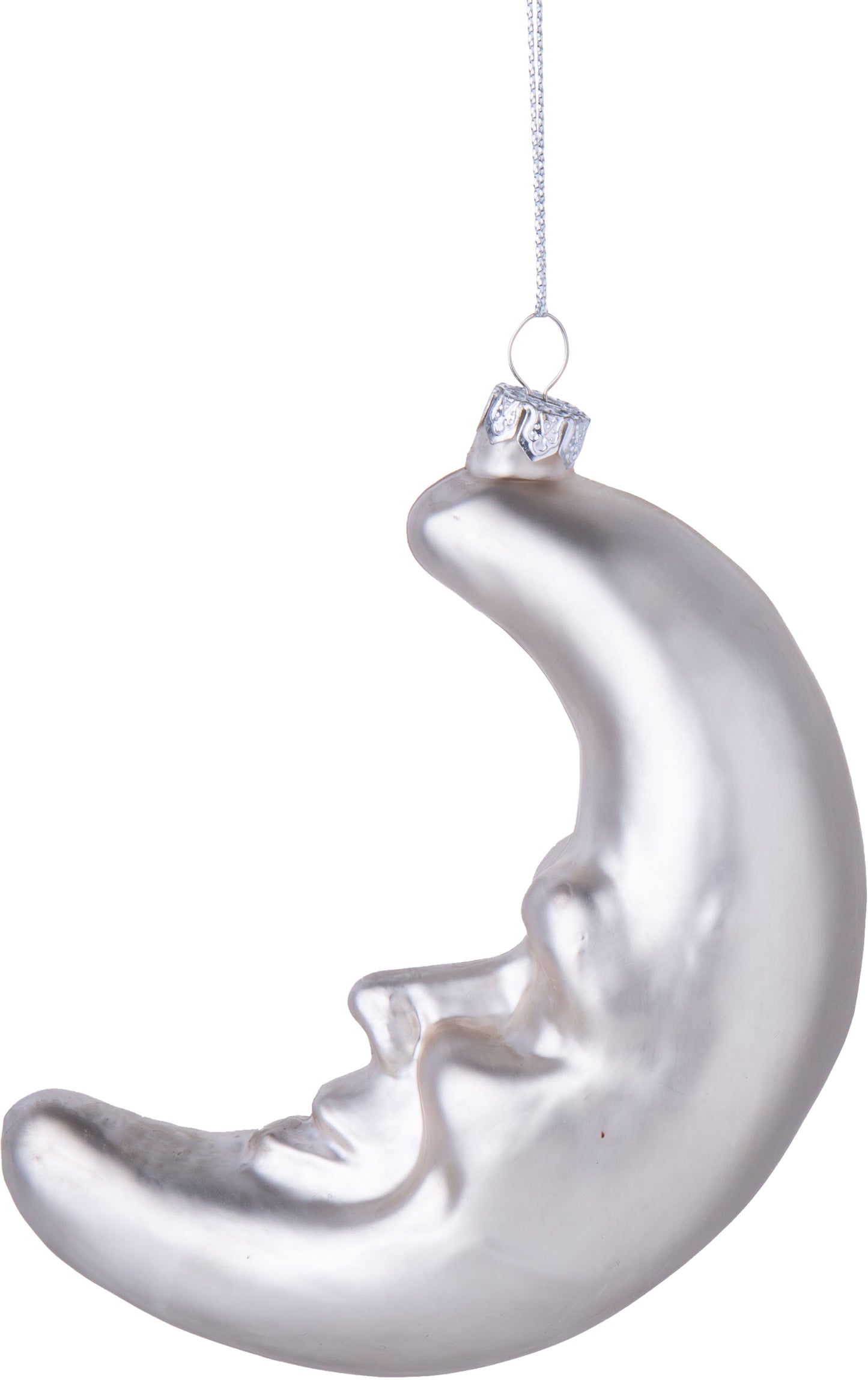 Silver Glass Crescent Moon with Face Ornament
