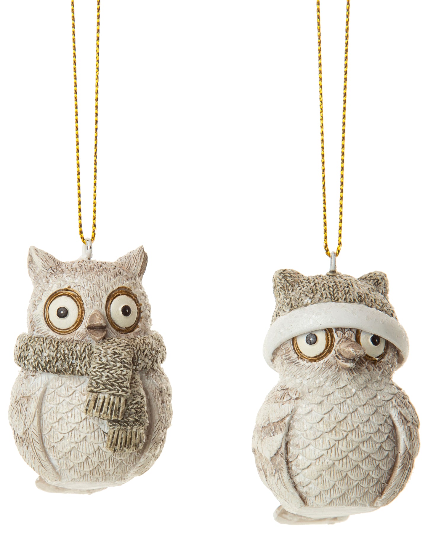 Owls with Hat and Scarf Ornament Frost Finish