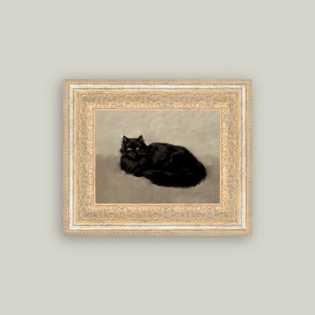 Black Cat Framed Antique Art Print 12" x 10"