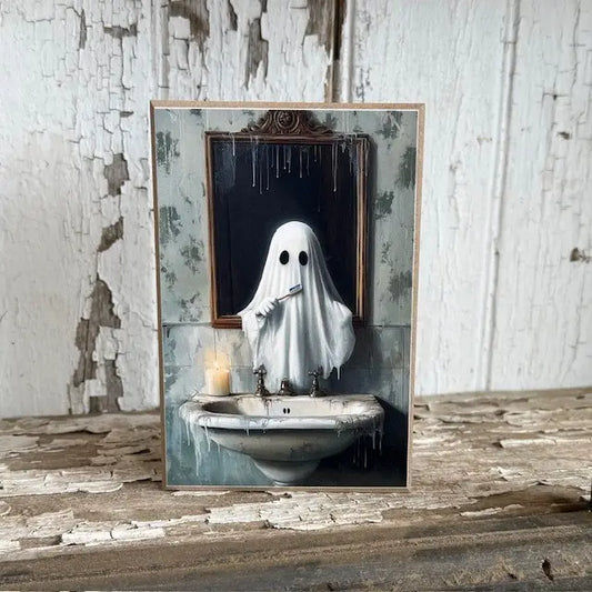 Ghost Brushing Teeth Block 4 x 6"