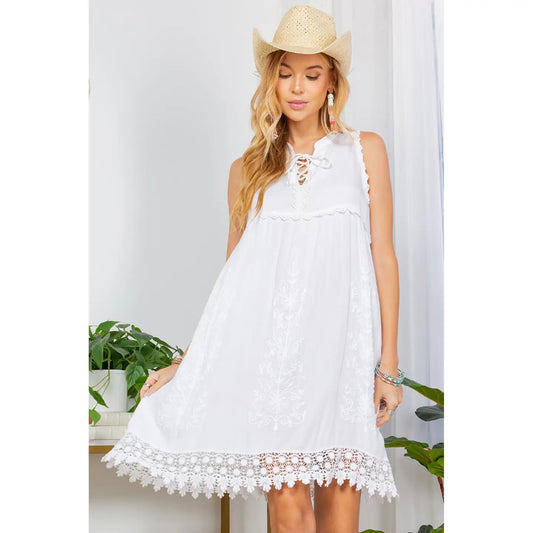 70s Janis Joplin Babydoll Dress Sleeveless, V-Neck with Lace