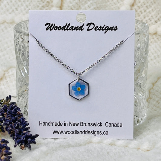 Forget-Me-Not Hexagon Pendant