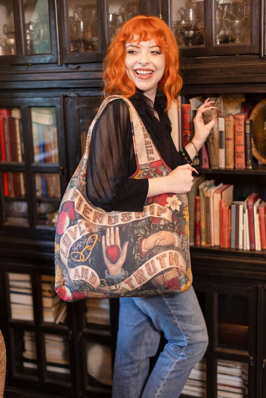 Friendship Love & Truth Vintage Heart Print Tote Bag By Market Of Stars