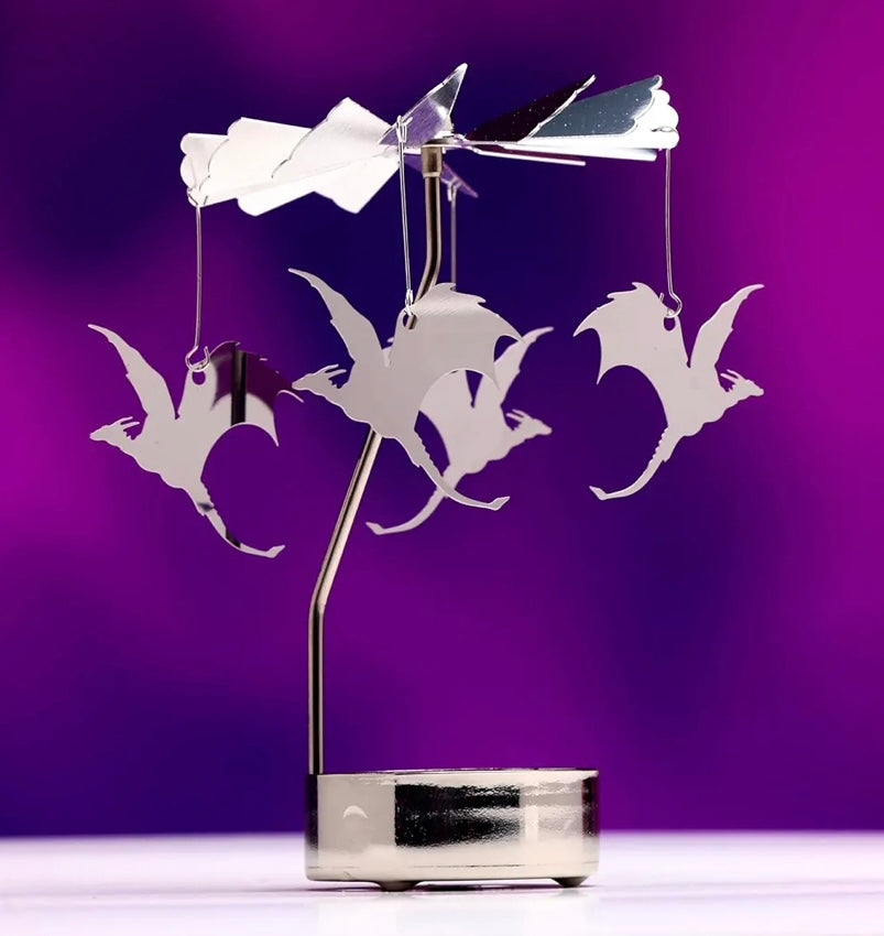 Flying Dragons Rotating Carousel Spinning Tea Light Candle Holder