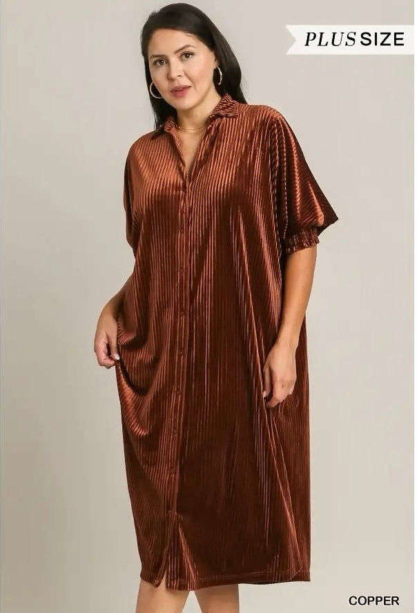 Velvet Corduroy Button Down Shirt Dress