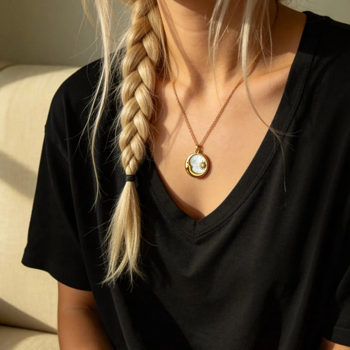 Sun & Moon Mother-Of-Pearl Pendant Necklace