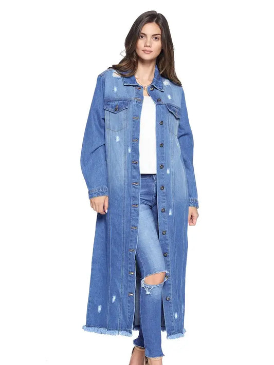 Destroyed Women's Denim Long Jacket