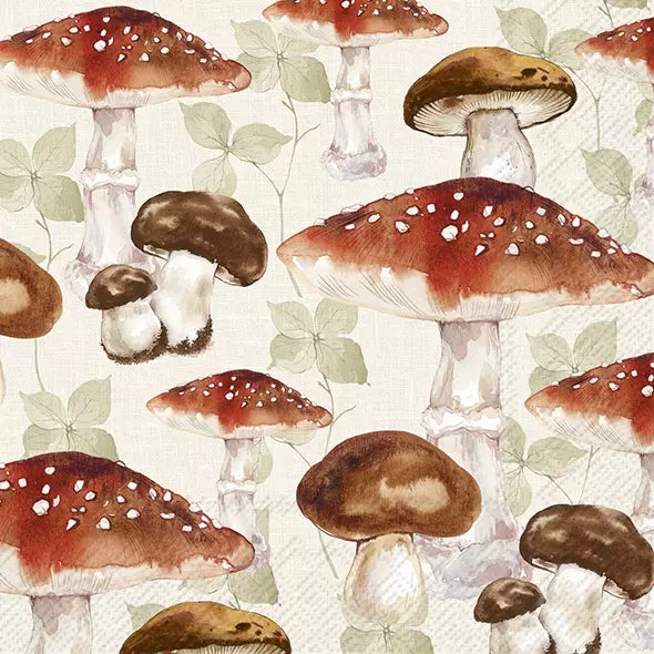 Mushroom Allover Cream Luncheon Napkins