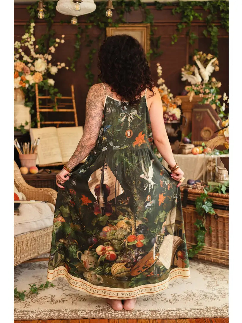 Labour of Love Bohéme Maxi Slip Dress with Florals & Violin Print by Market of Stars