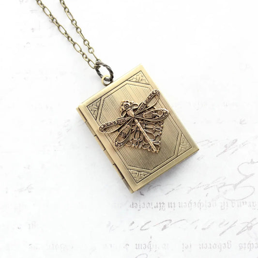 Large Book Locket Vintage Style Necklace