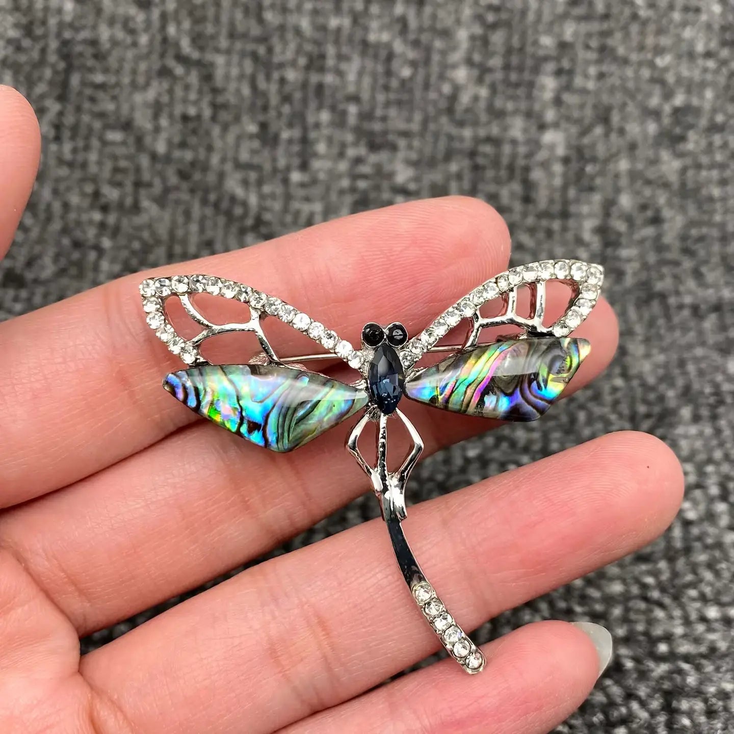 Rhinestone & Abalone Shell Dragonfly Brooch