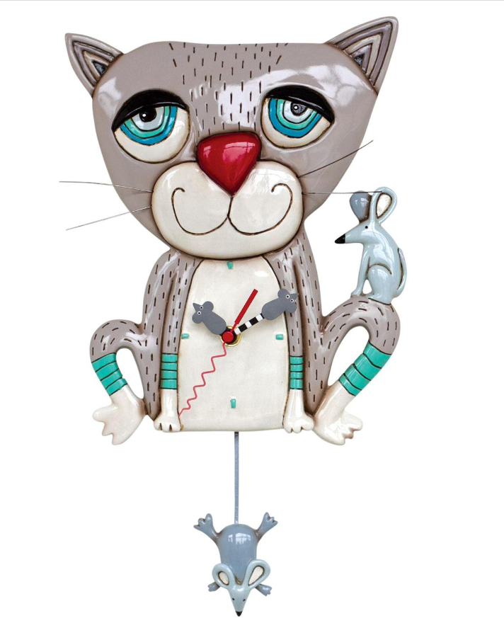 Sculpted Wall Clock with a Fun Pendulum