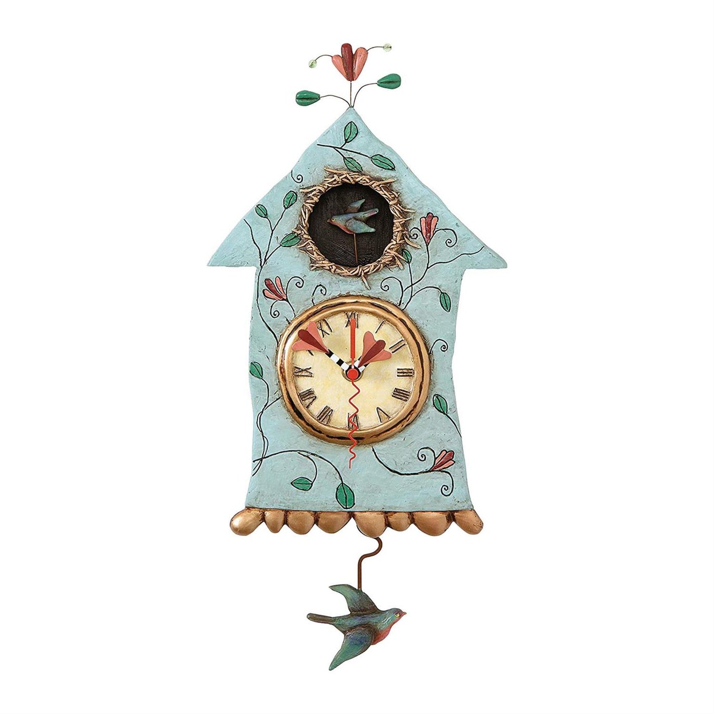 Sculpted Wall Clock with a Fun Pendulum