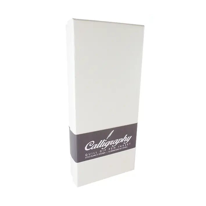 Calligraphy Writing Set - White Box with Black Feather Pen
