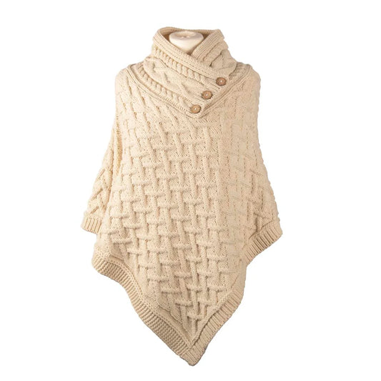 Aran Cable Knit Button Poncho