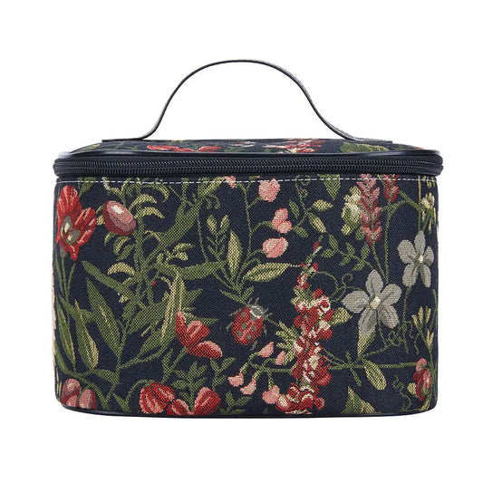 Morning Garden Black Toiletry Vanity Travel Bag