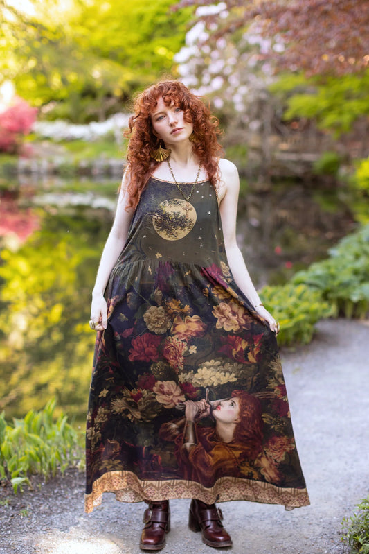 “The Messenger” Long Maxi Slip Dress w/ Joan of Arc & Florals by Market of Stars