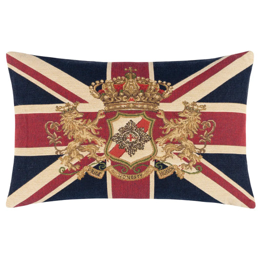 Union Jack Lion Crest Flag Tapestry Cushion Blue/Red