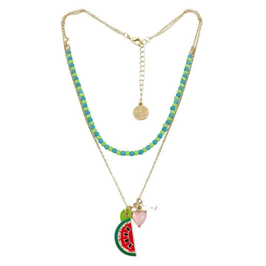 Watermelon and Heart Beaded Neck