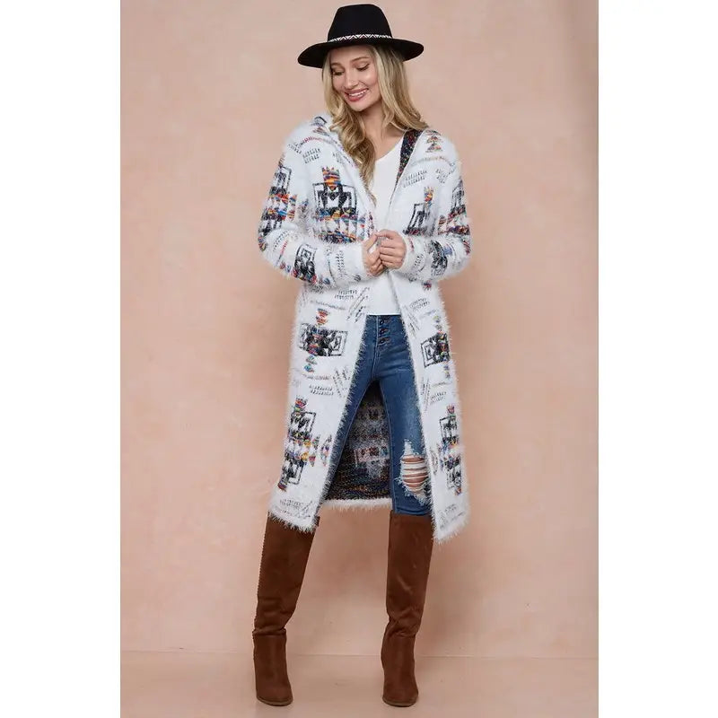 Aztec Rainbow Jacquard Long Sleeve Hoodie Cardigan