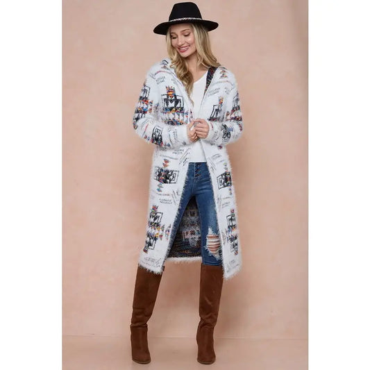 Final sale - Aztec Rainbow Jacquard Long Sleeve Hoodie Cardigan