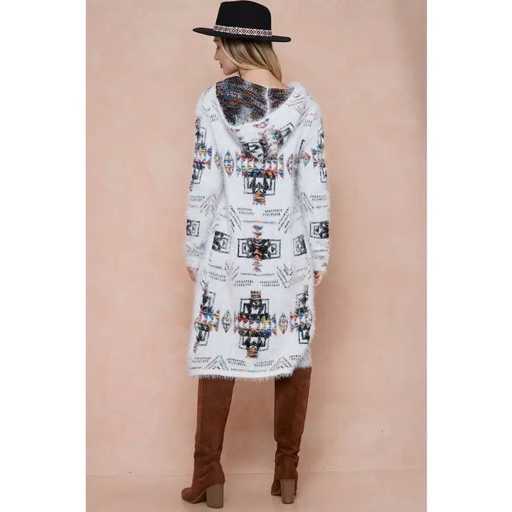 Aztec Rainbow Jacquard Long Sleeve Hoodie Cardigan