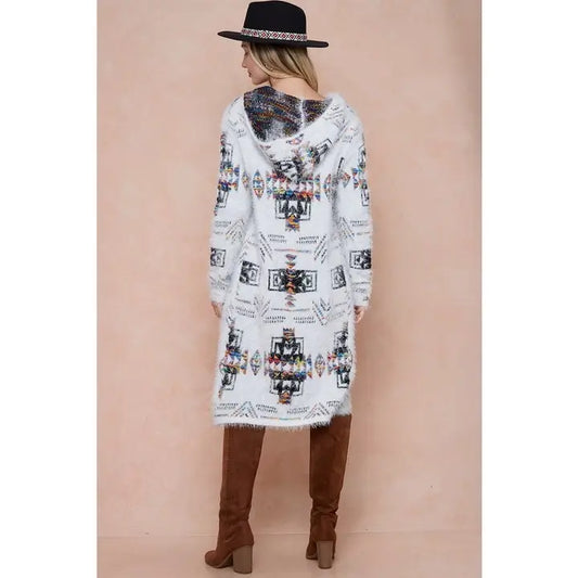 Final sale - Aztec Rainbow Jacquard Long Sleeve Hoodie Cardigan