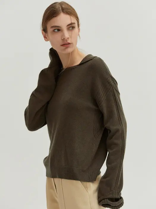 Maline Cashmere Softened Collared Sweater Top