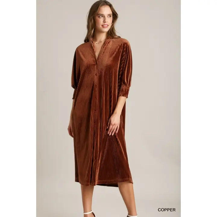 Velvet Corduroy Button Down Shirt Dress
