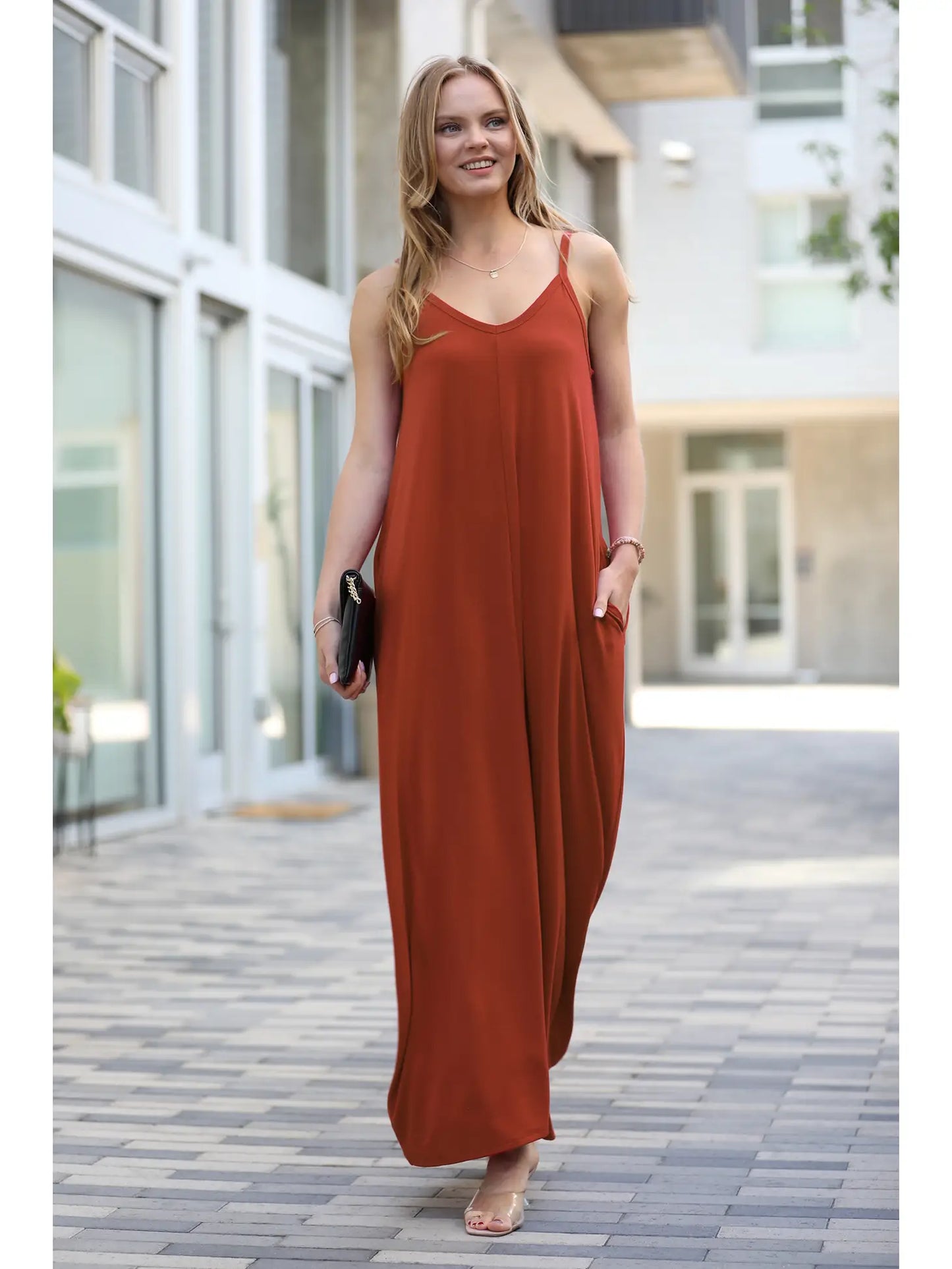 V-Neck Cami Maxi Dress with Adjustable Strap