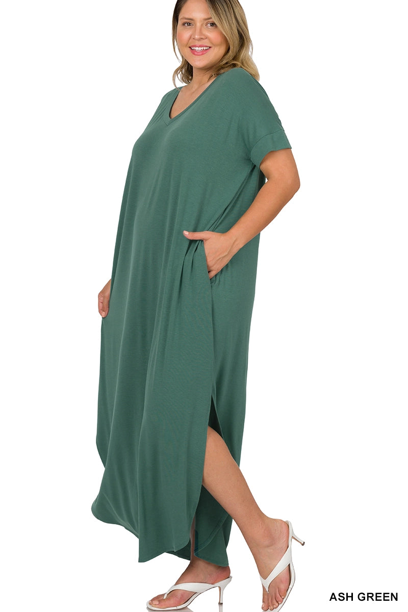 Plus Size V-Neck Short Sleeve Maxi Dress