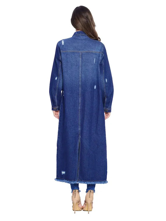 Destroyed Women's Denim Long Jacket