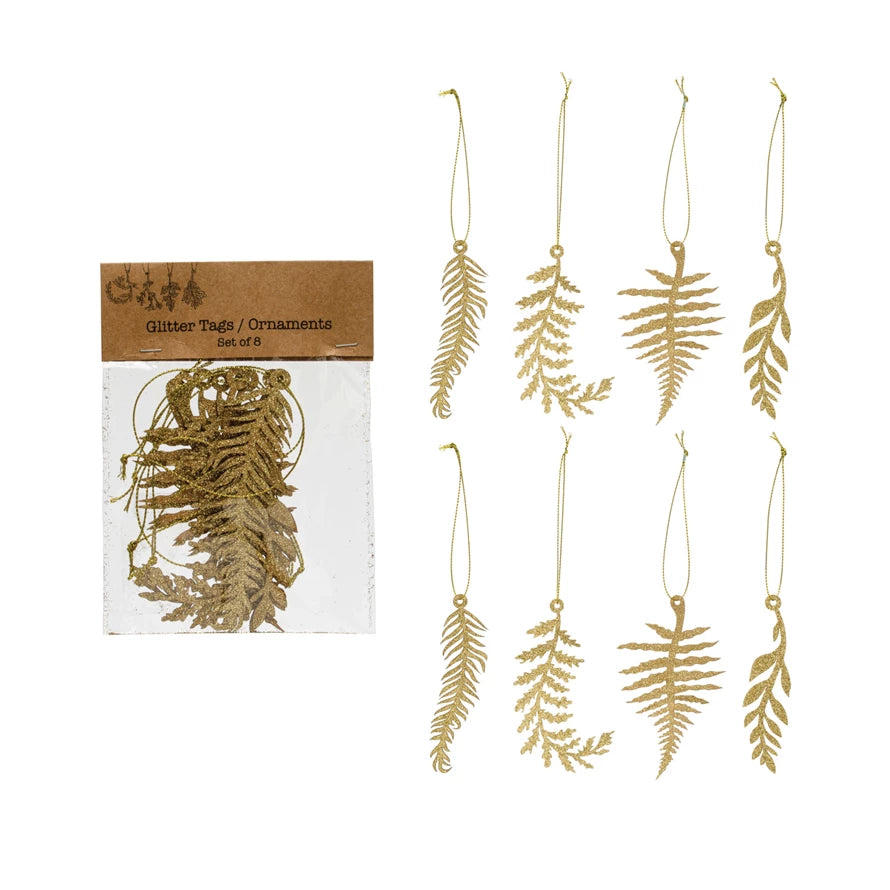 4-1/2"H Paper Laser Cut Leaf Ornaments with Glitter