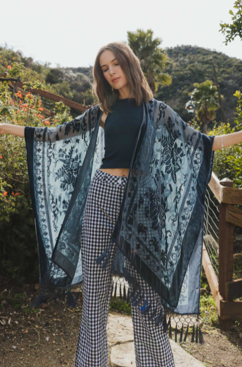 Velvet Mesh Tapestry Tassel Kimono