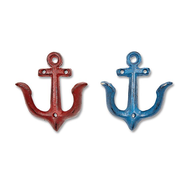 Anchor Double Hook 4"H Cast Iron Blue or Red