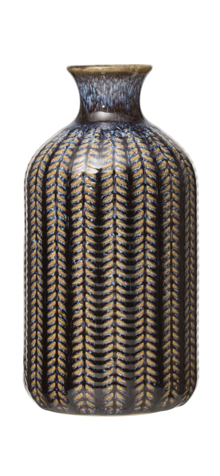Embossed Stoneware Vase with Glaze
